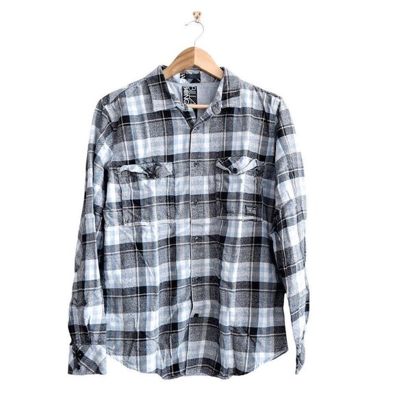 Billabong Mens Plaid Long Sleeves Flannel Button-Up Shirt Blue Black Size Large - Picture 1 of 9
